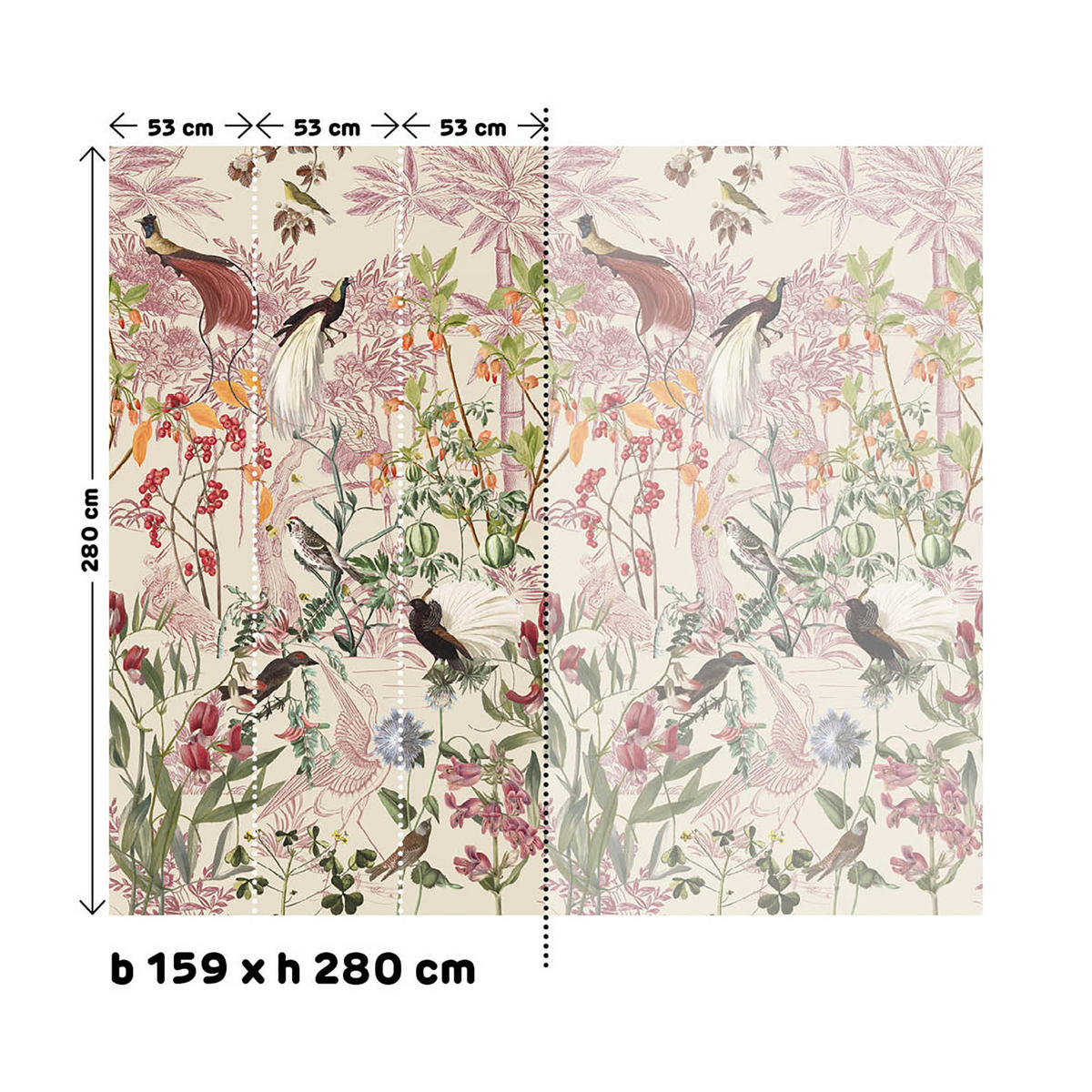 FOTOTAPETE Paradiesvögel 280x159cm - Pink/Altrosa, Papier/Kunststoff (159/1cm) - Sublime