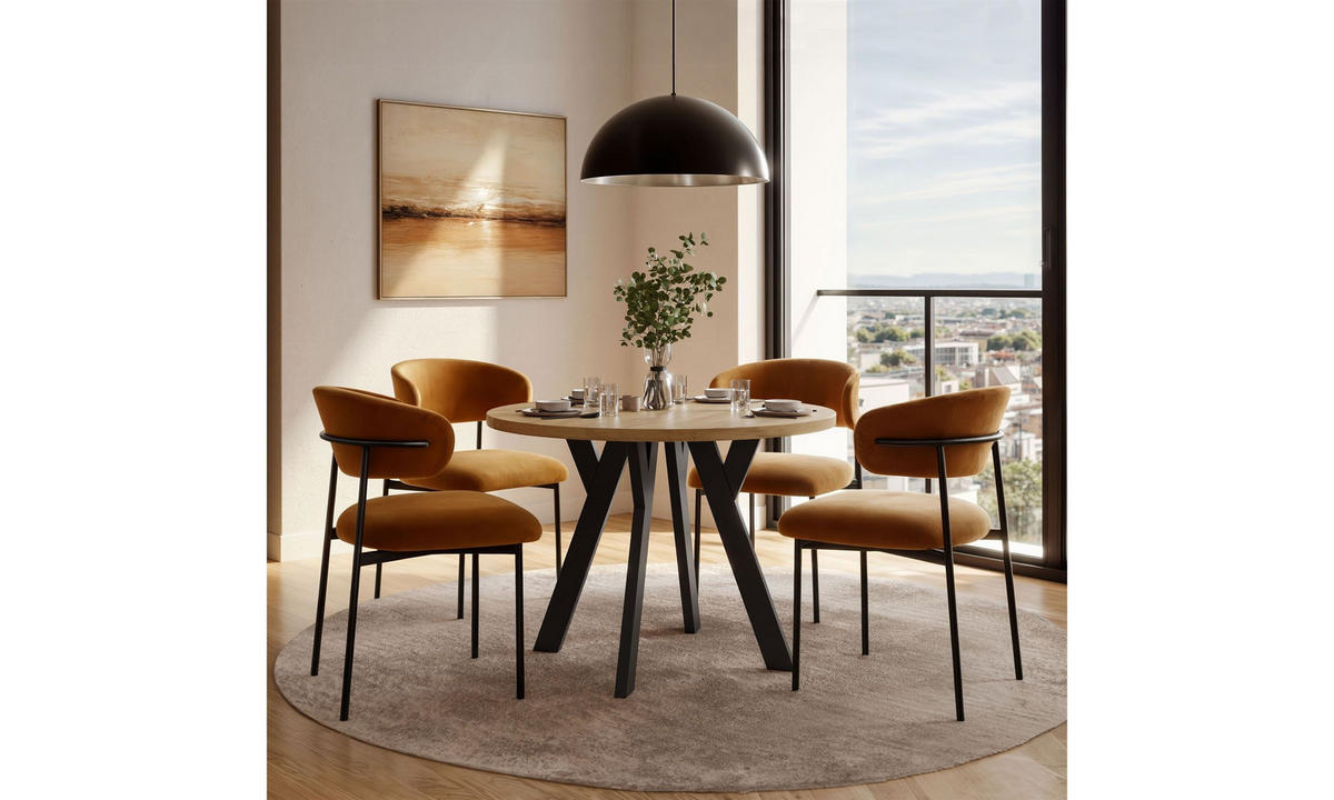 ESSTISCH VOLTA LOFT 100/100/72,5 cm Tischplatte: Goldene Eiche Craft; Gestell: Schwarz - Eichefarben/Schwarz, Holzwerkstoff/Metall (100/100/72.5cm) - Lookway