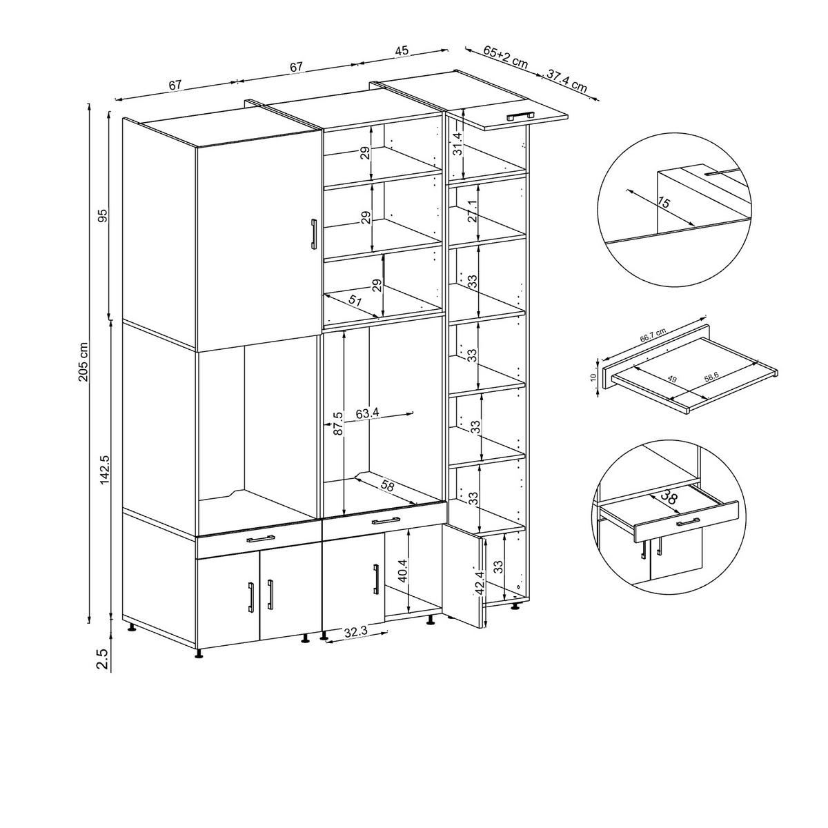 WASCHMASCHINENSCHRANK Serie 3 179cm Breit, 240cm Hoch - Schwarz, Holzwerkstoff (179/240/67cm)