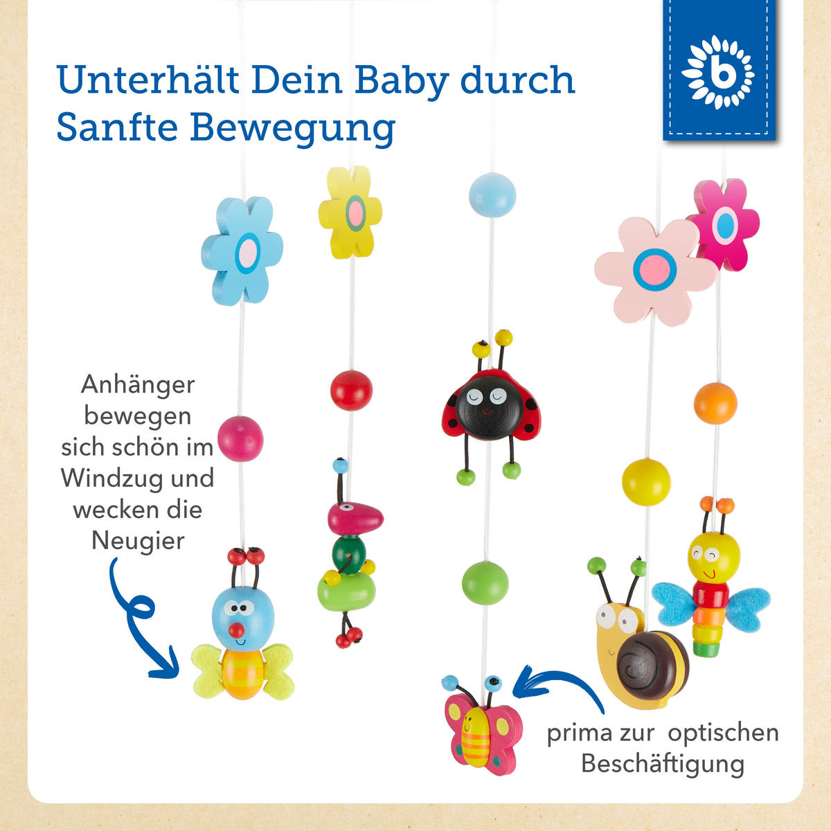 BABY-MOBILE Käferchen Holz - ab Gebur 3D - Multicolor, Holz (26/26cm) - Bieco Spielwaren