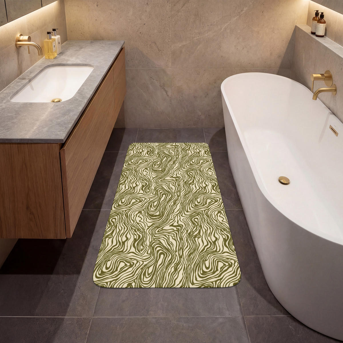 KOUPELNOVÁ PŘEDLOŽKA Abstraktní - Mramor - Zelený 60x120 cm - tmavě zelená, textil/plast (60/120cm)