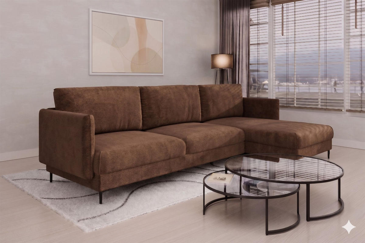 ECKSOFA Helmer Max In Stoff Vibe - Braun, Holzwerkstoff/Textil (323/164cm) - Fun Möbel