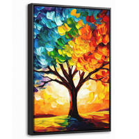 LEINWAND Bilder mit Rahmen - Baum - Kunst - Natur - Sonnenuntergang - 20x30 - Multicolor, Textil (20/30cm) - MuchoWow