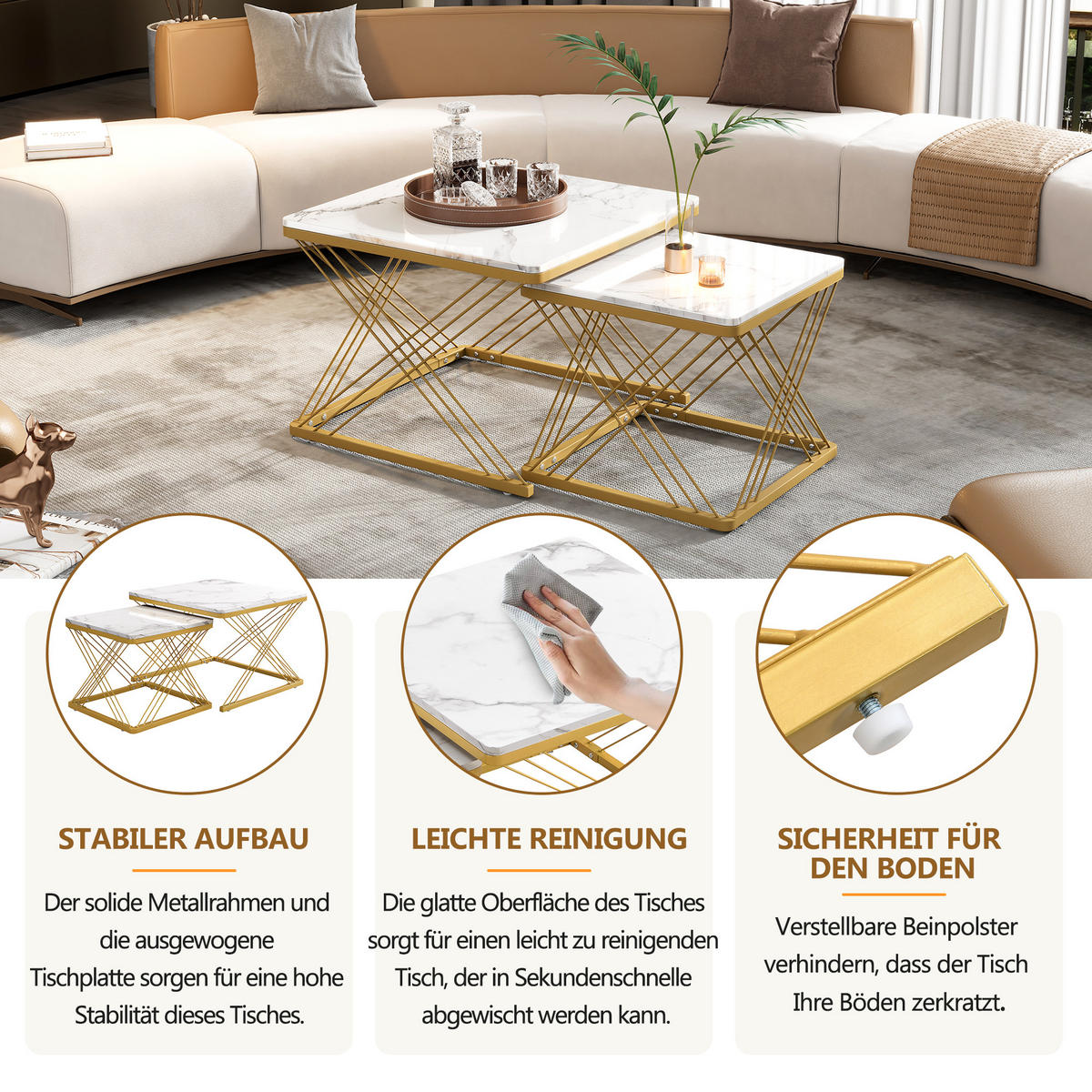 COUCHTISCH-SET 2er-Set Weiß - Weiß, Holzwerkstoff (60/60/45cm)