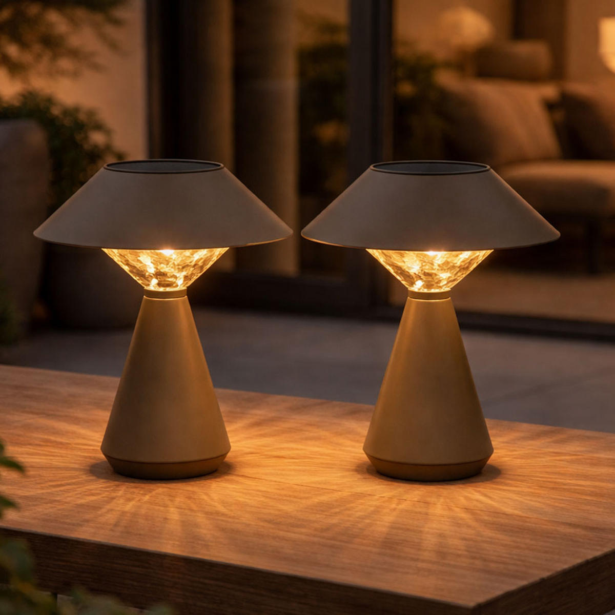 LED AUSSENLEUCHTE Solar Sandfarben 2x - Bernsteinfarben, Metall (18/18/23cm) - Globo Lighting
