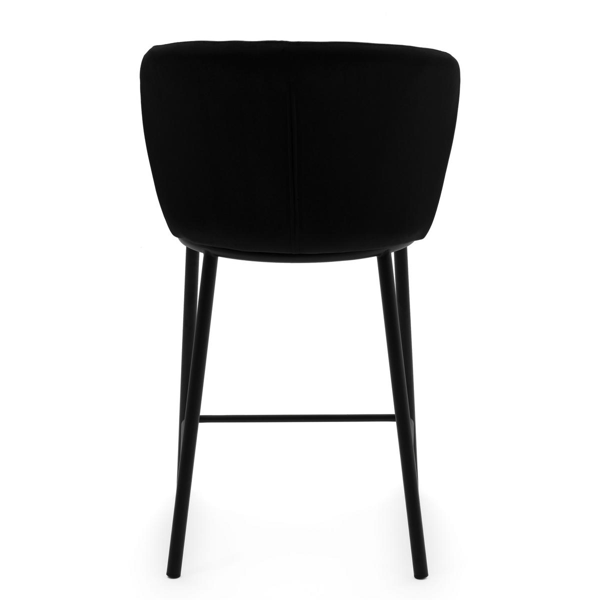 BARHOCKER BARI gepolsterter mit Steppung - schwarz - Samt Velour - Schwarz, Textil/Metall (55/94/57cm) - NEW HOME