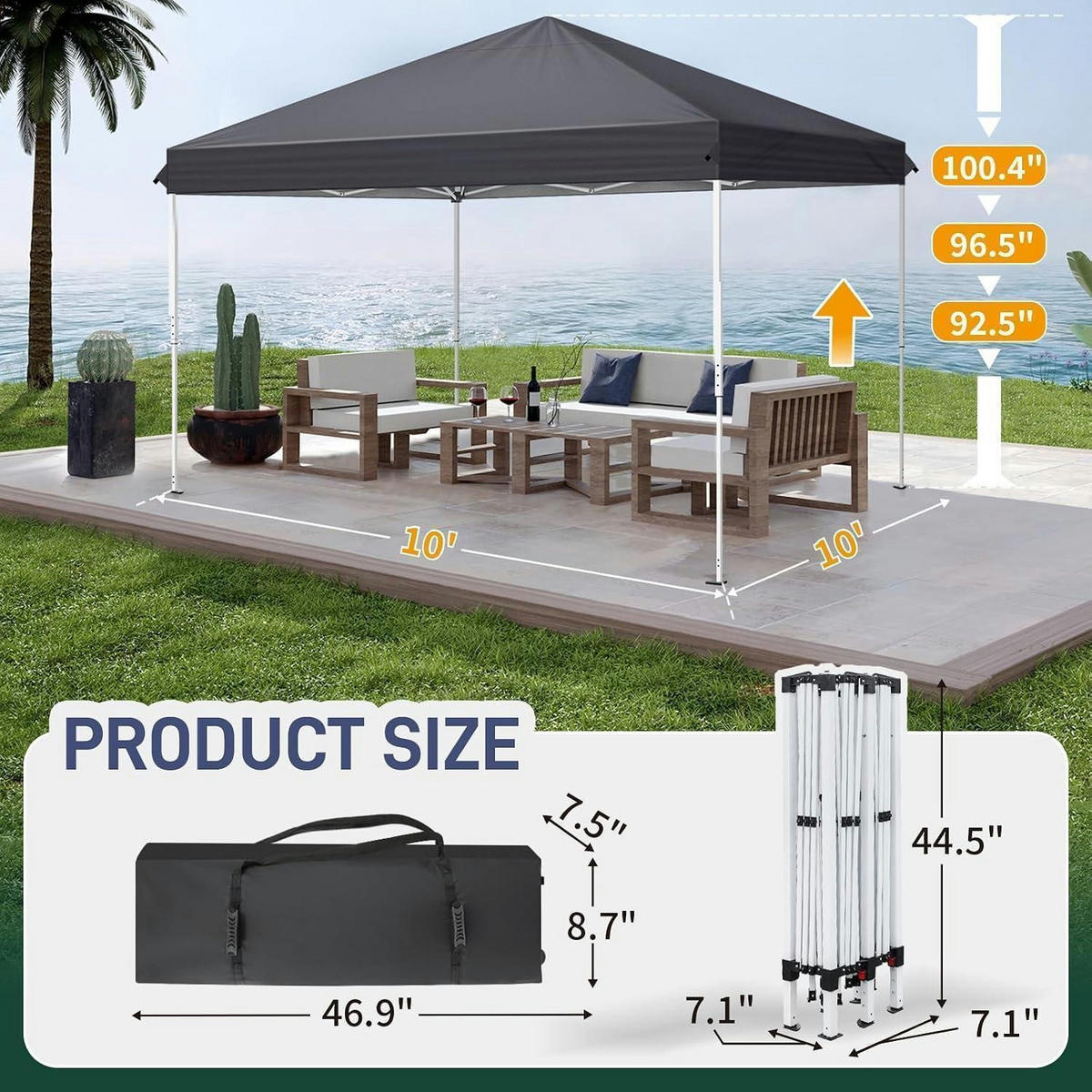 FALTPAVILLON 3 x 3 m Anthrazit mit 4 Seitenteilen, Pop-Up One-Touch - Anthrazit, Textil (300/255/300cm)