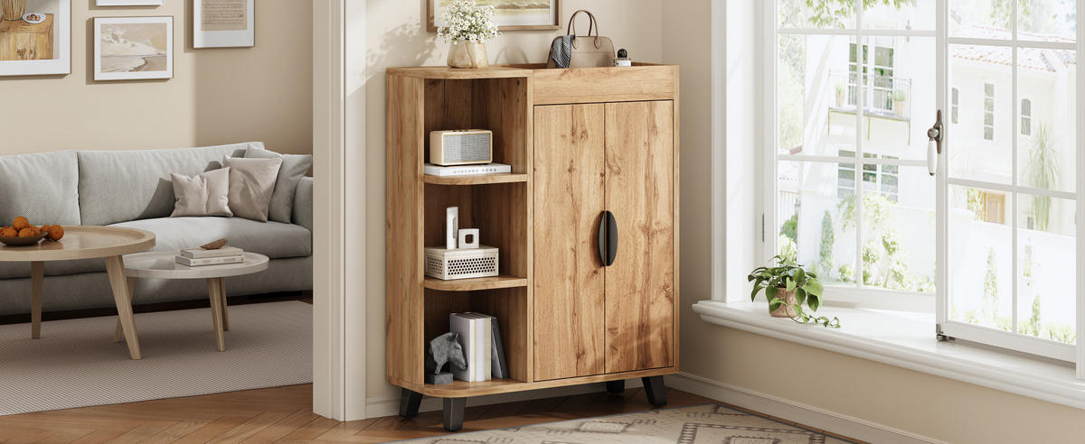 SCHUHSCHRANK schmal 2 Türen Holzoptik - Naturfarben, Holzwerkstoff (80/99/32cm) - Fortuna Lai