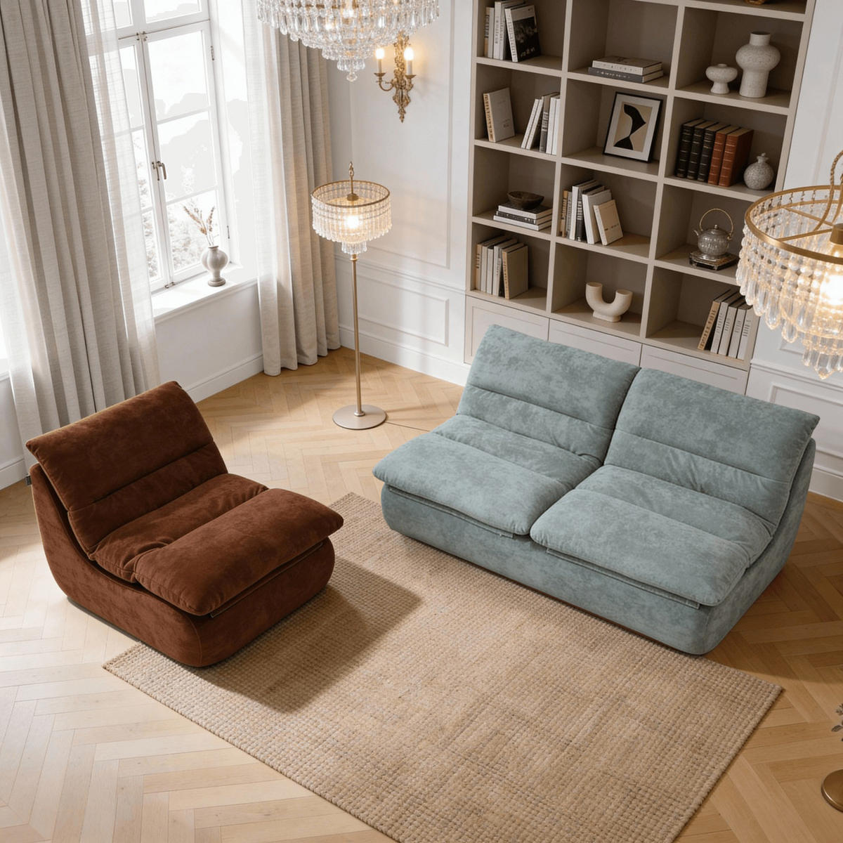 SITZGARNITUR Nuvia Sofa und Sessel Salbei und Schokolade - Salbeigrün/Braun, Textil (160/73/100cm) - COCO Living