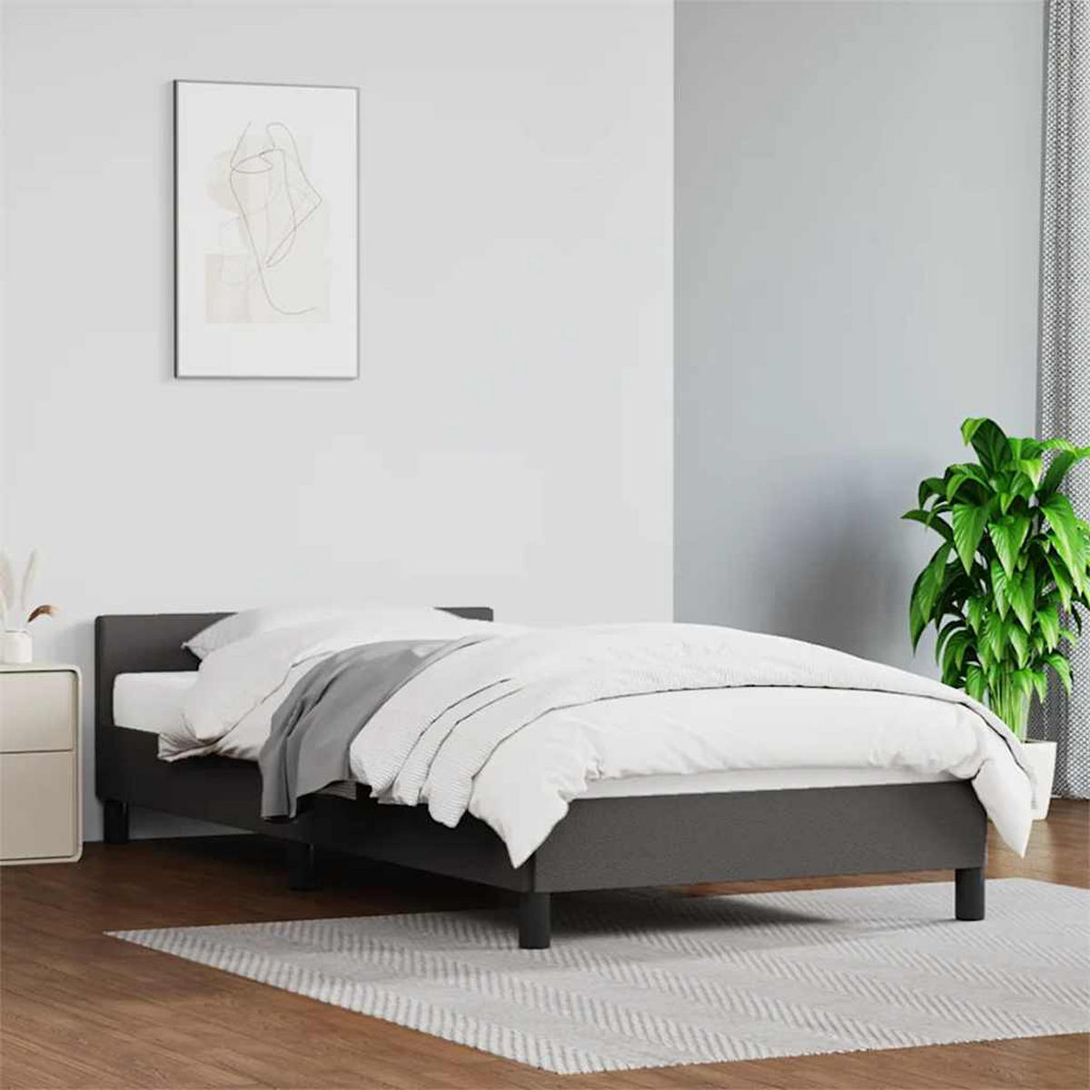 BETTGESTELL Mit Kopfteil Ohne Matratze Grau 90/200 Cm - Grau, Leder/Holzwerkstoff (90/200cm) - vidaXL