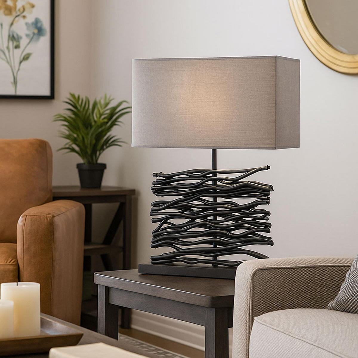 LED TISCHLEUCHTE Holz Grau - Grau, Holz (40/15/50cm) - Globo Lighting