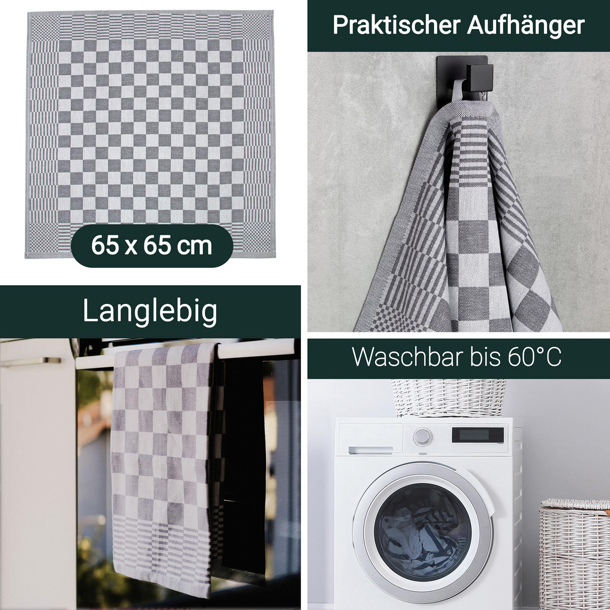 GESCHIRRTÜCHER, 6er-Set, 65x65 cm, 100% Baumwolle, Grau - Anthrazit, Textil (65/65cm) - Zollner