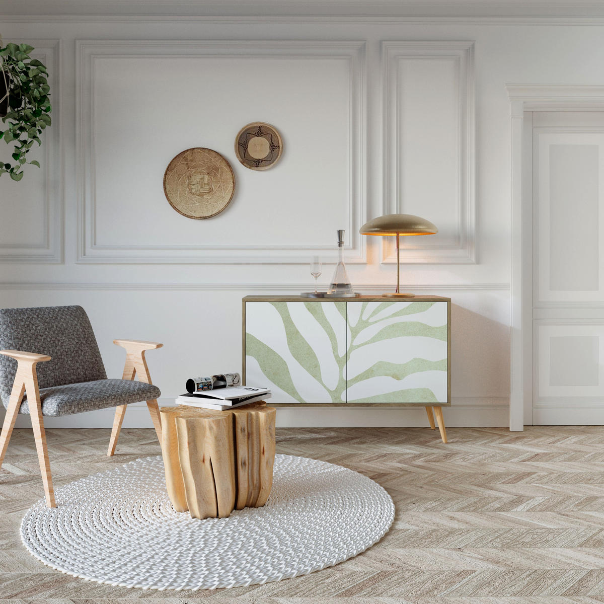 SIDEBOARD BOTANICAL SPARK, Eicheneffekt, 111x42x77,5 cm, 2 Türen - Eichefarben/Buchefarben, Holzwerkstoff/Buchenholz (111/77.5/42cm) - SpaceRebels