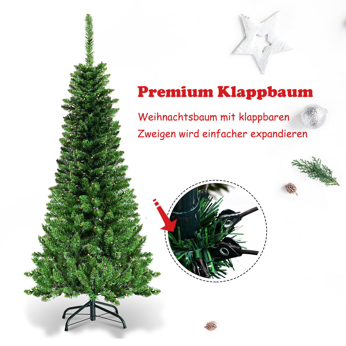 WEIHNACHTSBAUM Grün - Grün, Kunststoff (135cm) - COSTWAY