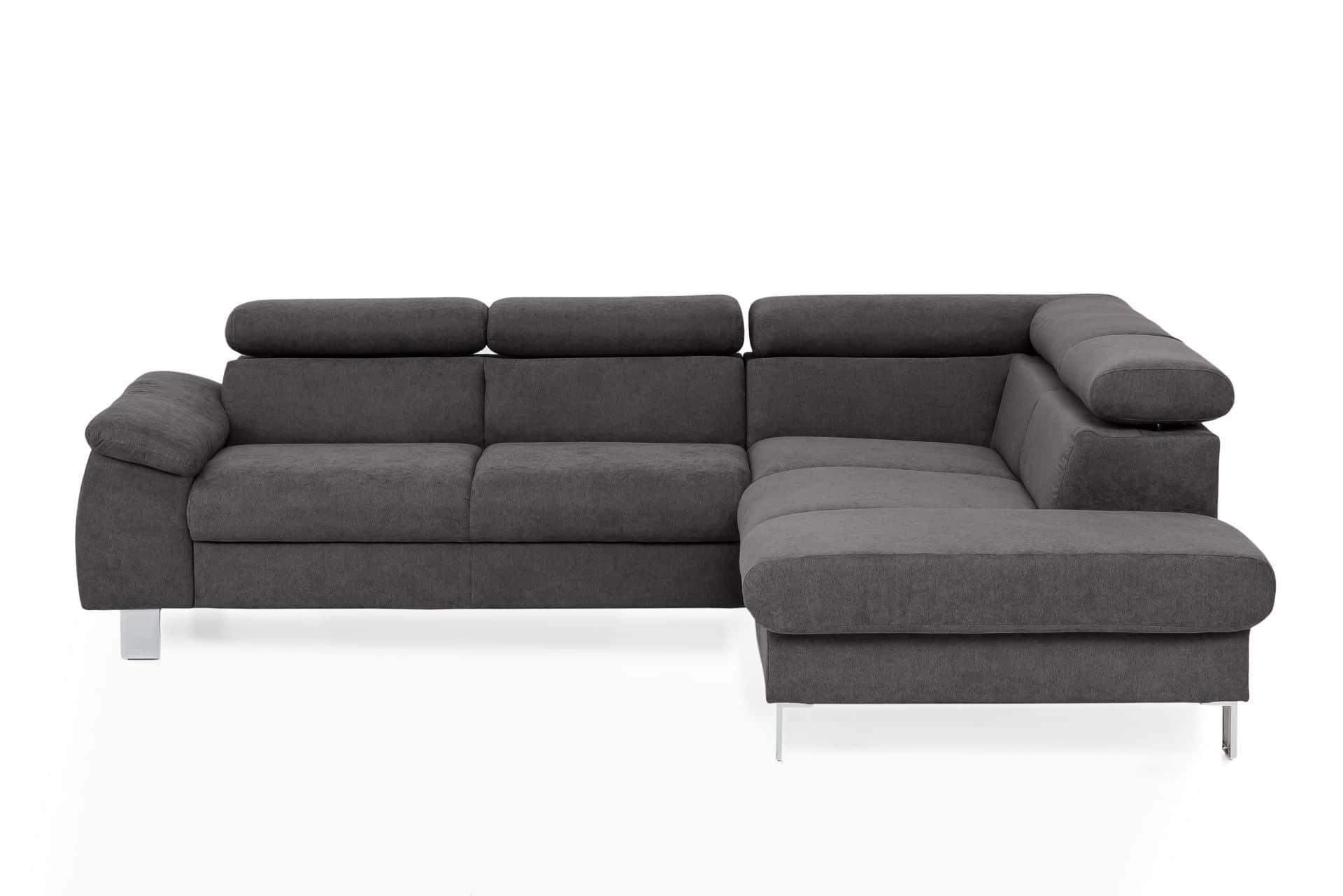 ECKSOFA mit Schlaffunktion und Bettkasten - Chromfarben/Dunkelgrau, Holz/Textil (207/249cm) - Cotta
