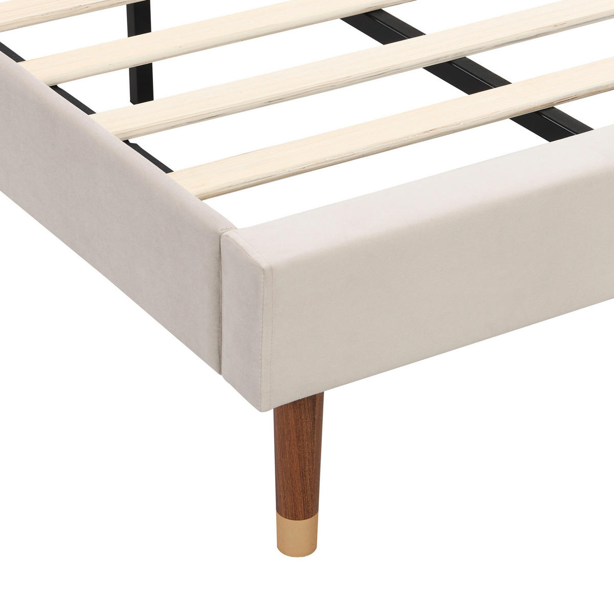 POLNJENA postelja iz žameta 90x200 cm bež z vzglavjem, letvenim dnom in stabilno konstrukcijo - bež, tekstil (90/200cm) - Modfu