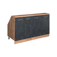 KUHINJSKI ORMAR ZA KOSINE KROVA R-Line Crni Beton 140 cm Set od 2 korpusa ormara, dubina 60 cm - hrast medunac/crna, drvni materijal (140/83.8/60cm) - Vicco