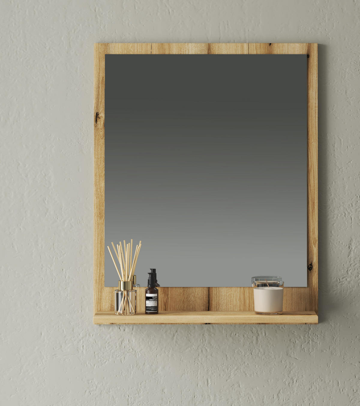 BADSPIEGEL Evoke Eiche, Badspiegel mit Ablage, 60 x 75 cm - Eichefarben, Glas/Holzwerkstoff (60/75/16cm) - Furn.Design