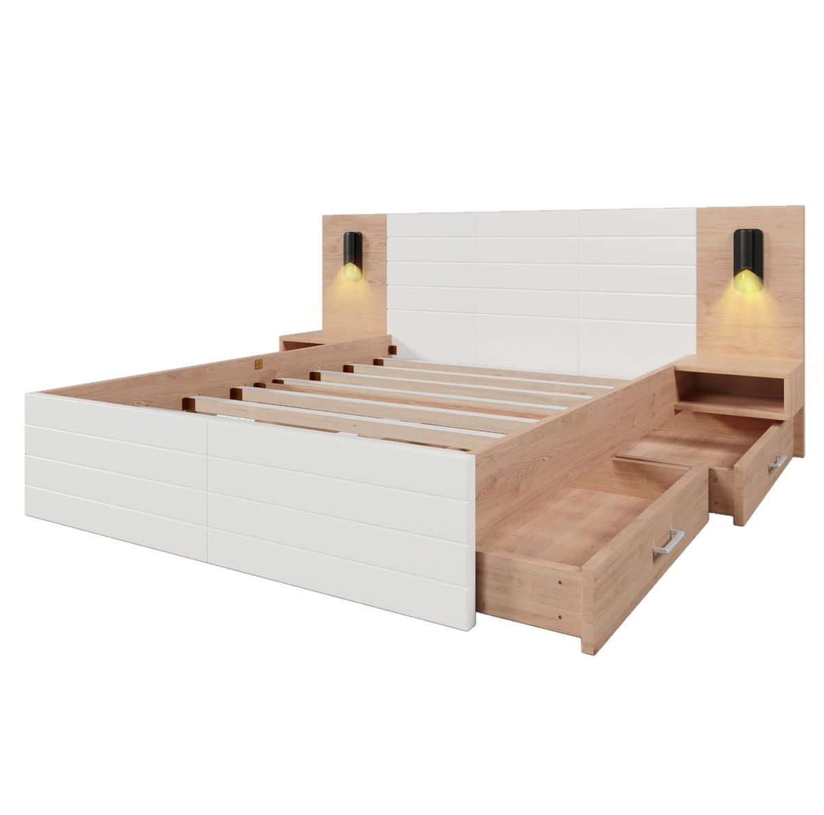POLSTERBETT aus Massivholz und MDF 140x200 cm in Weiß mit USB & Leselicht - Weiß, Holzwerkstoff (140/200cm) - Modfu