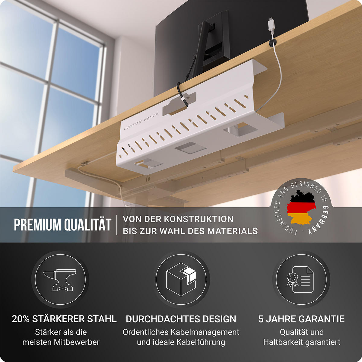 KABELKANAL Schreibtisch - Kabelmanagement Schreibtisch - Weiß, 1er-Set - Weiß, Metall (43/11/13cm) - Ultimate Setup