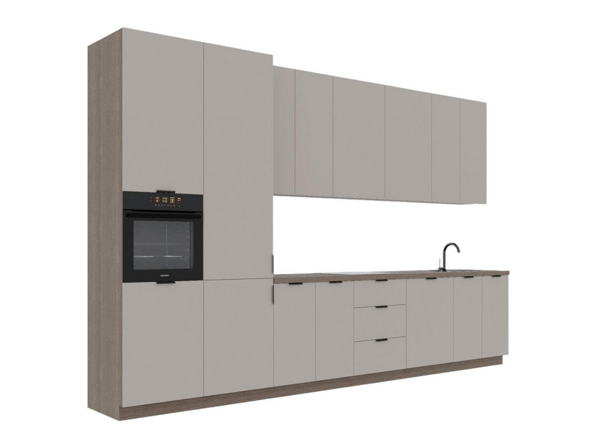 KÜCHENZEILE 400 cm – Sorento K73-G400 L – in Beige / Matt - Beige/Schwarz, Holz/Metall (400/247/58cm) - ROYAL24_MARKT