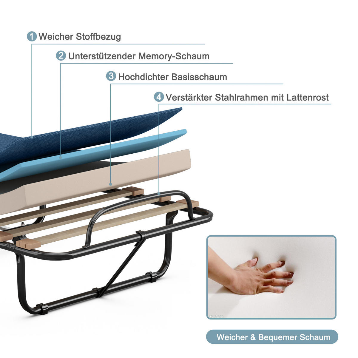 GASTEBETT Blau - Blau, Metall - COSTWAY