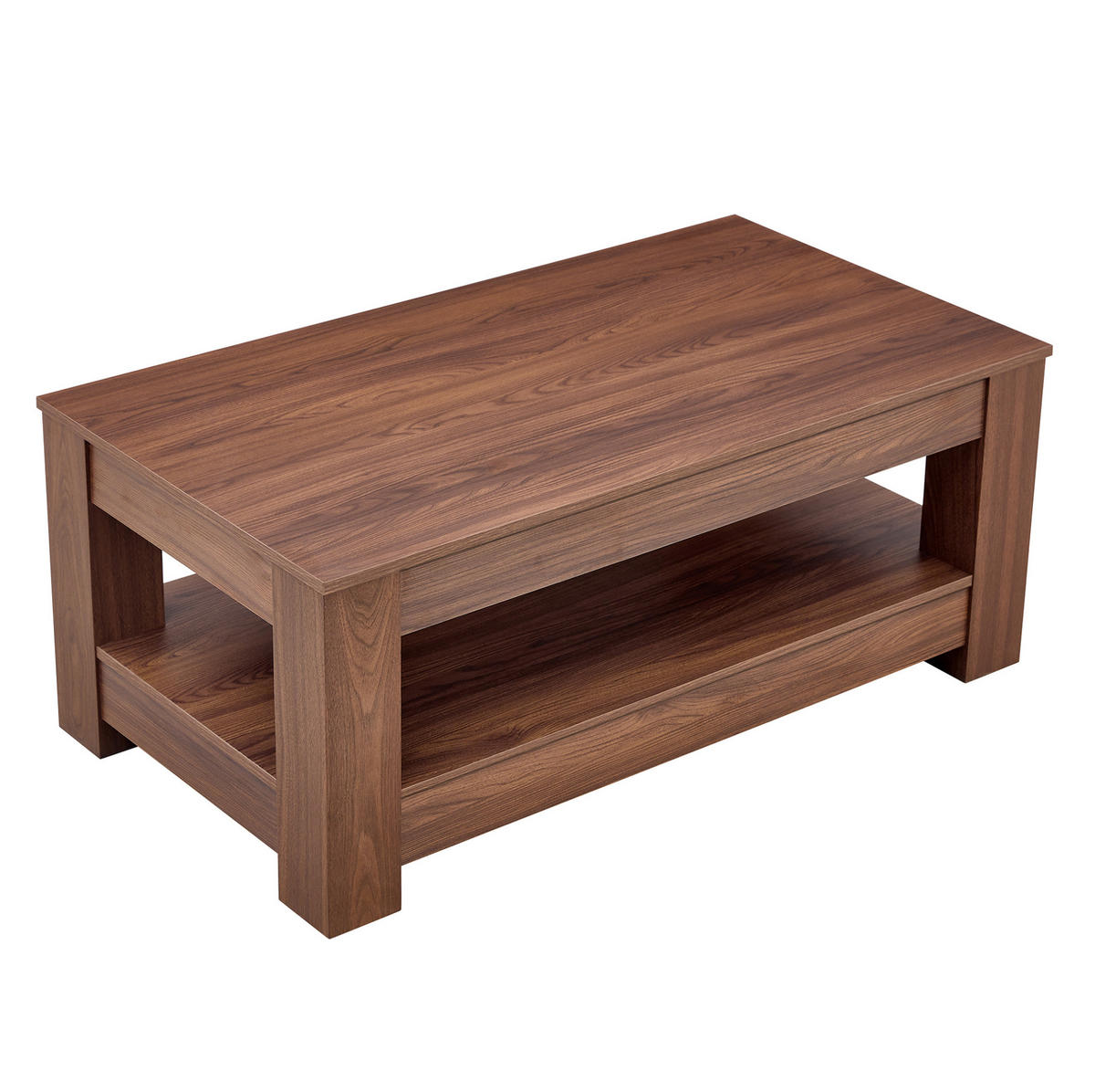 COUCHTISCH aus MDF in Walnuss 100x50x44.5 cm mit 2 Ebenen Stauraum - Walnussfarben, Holzwerkstoff (100/50/44.5cm) - Modfu