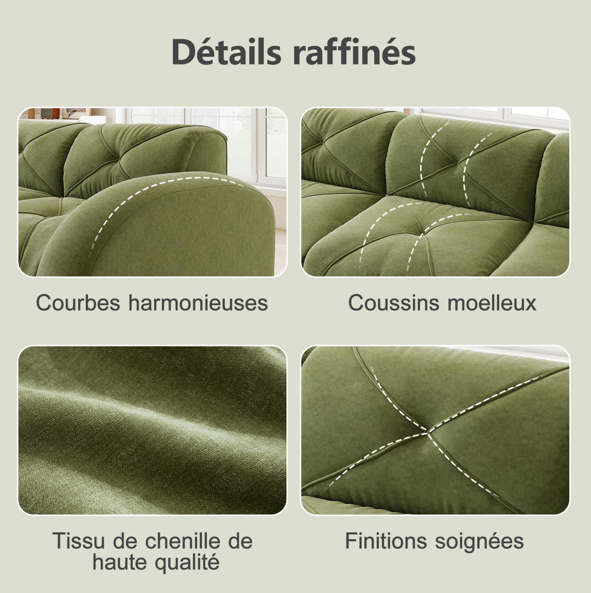 ECKSOFA in Grün aus Chenille, rahmenlos und flexibel - Grün, Textil (171/281cm) - Flora Grace