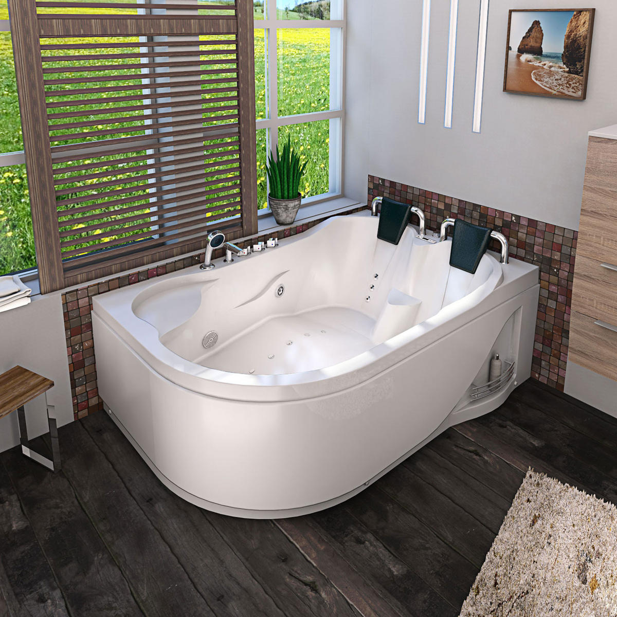 WHIRLPOOL Pool Badewanne Eckwanne W23H-L - Weiß, Glas/Kunststoff (120/80/182cm) - AcquaVapore by Sandra Jentho