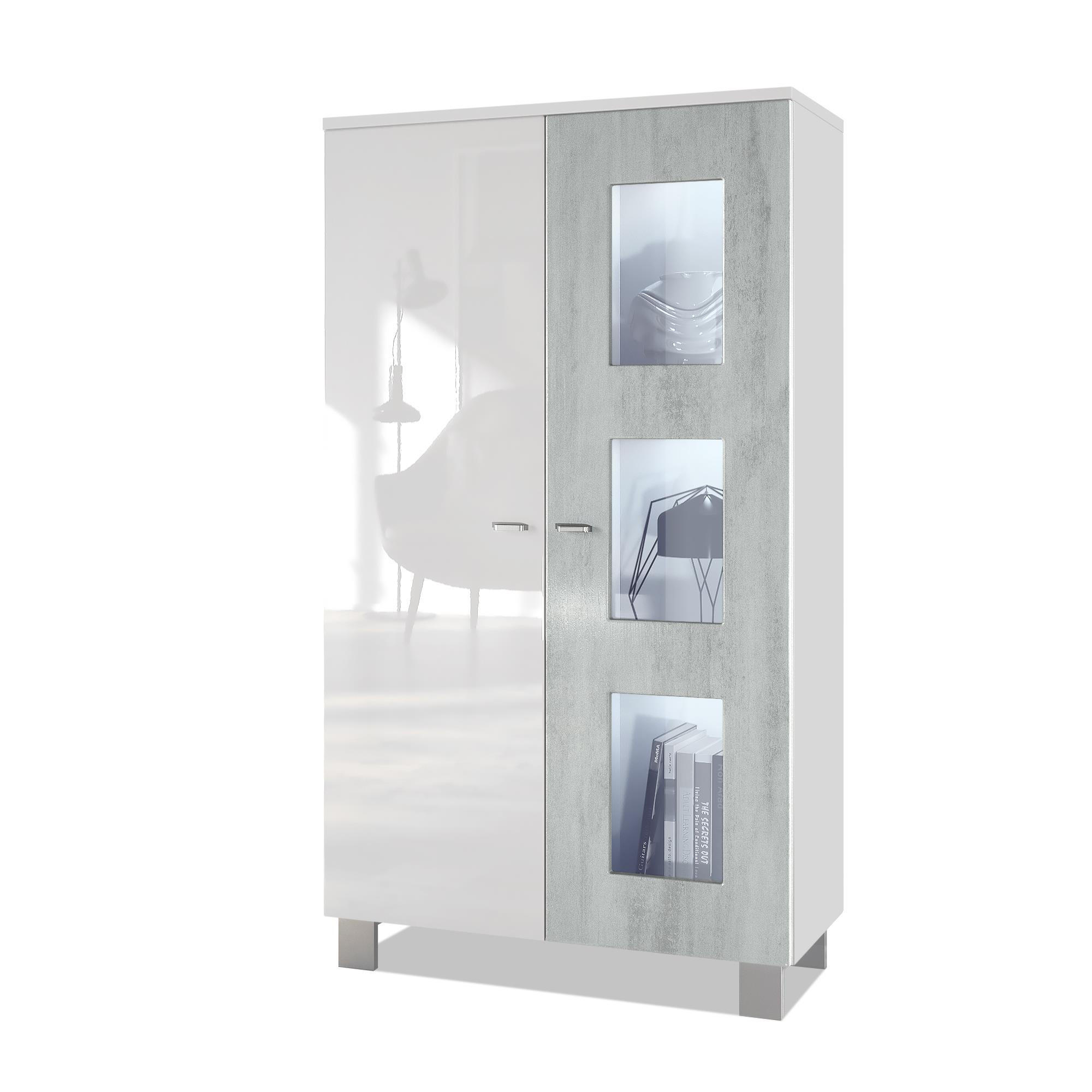 VITRINE Denjo Tür in Beton Oxid Optik - Hellgrau, Holzwerkstoff (71/129/35cm) - Vladon