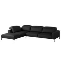 ECKSOFA mit Ottomane - Schwarz, Leder/Metall (325/238cm) - home24