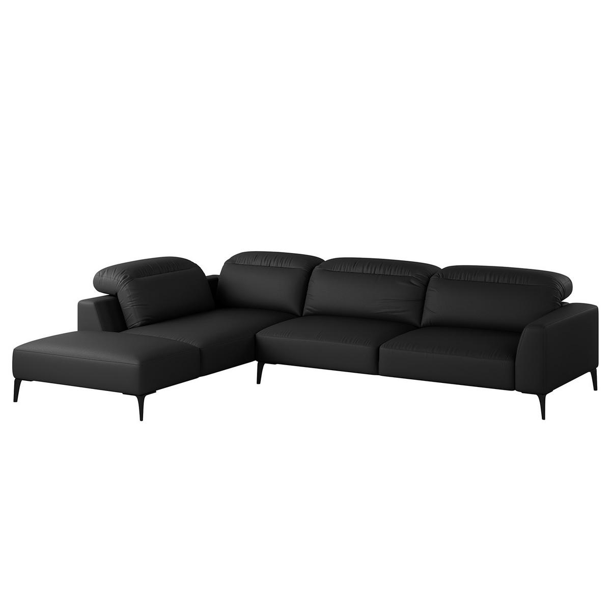 ECKSOFA mit Ottomane - Schwarz, Leder/Metall (325/238cm) - home24