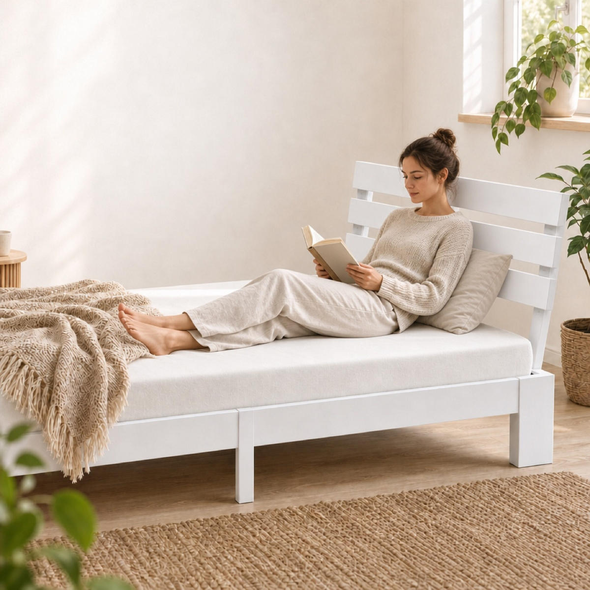 BETT Weiß Massivholz mit Lattenrost 160x200 cm - Weiß, Holz - Relaxdays
