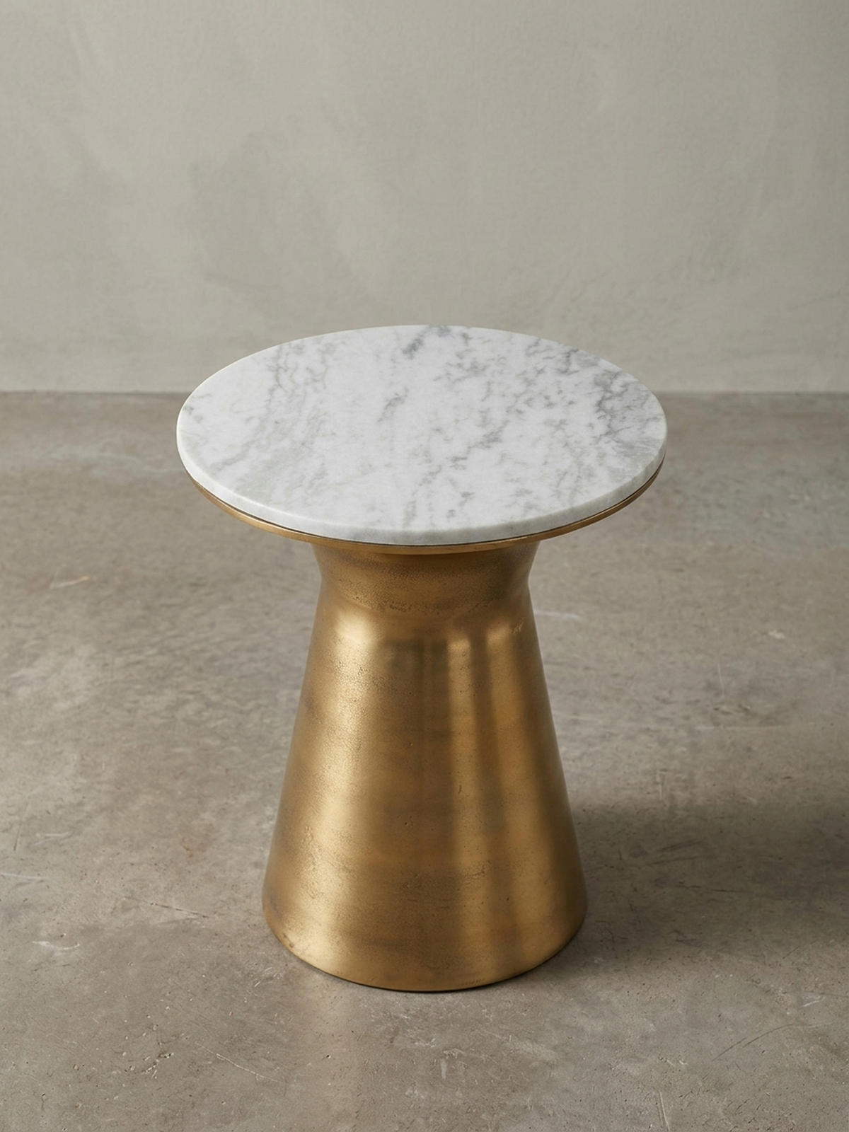 BEISTELLTISCH – Rund Marmor Weiß Metall Goldfarben 35x35x45 cm - Goldfarben/Weiß, Stein/Metall (35/35/45cm) - KADIMA DESIGN