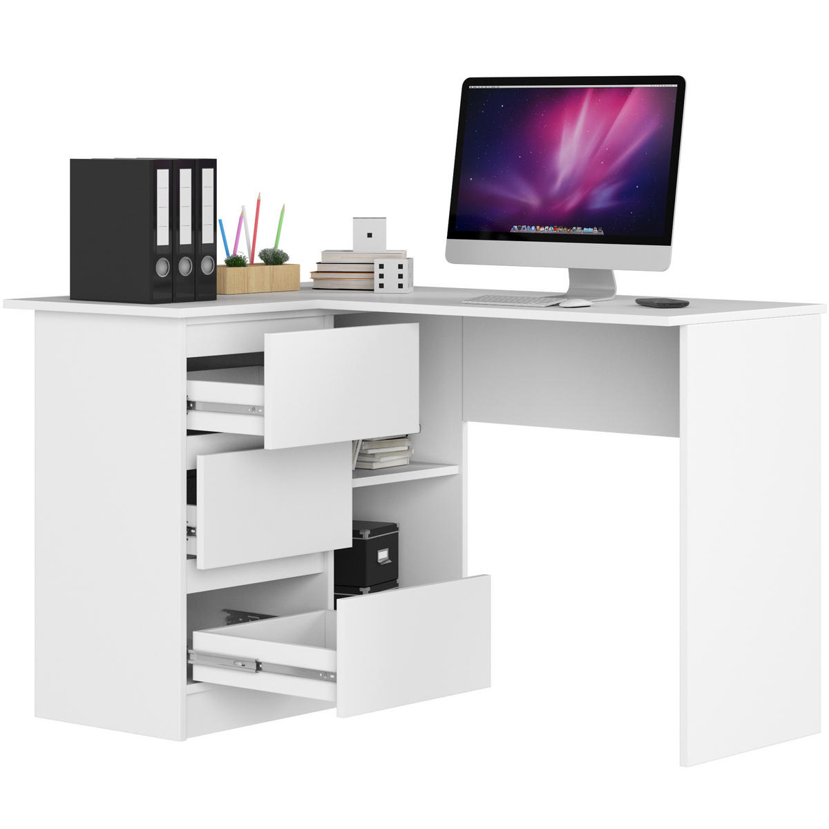 ECKSCHREIBTISCH Weiß 124x85x77 cm - Weiß, Holzwerkstoff (85/124/77cm) - Akord