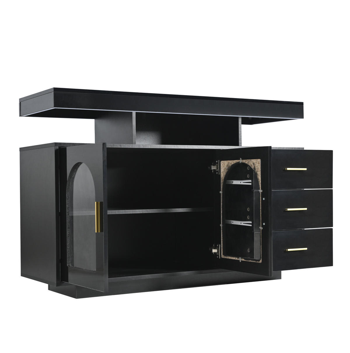 SIDEBOARD 120/40/80 cm aus Spanplatte mit Hochglanzfront und LED-Beleuchtung Schwarz - Schwarz, Holzwerkstoff (120/80/40cm) - Modenvie