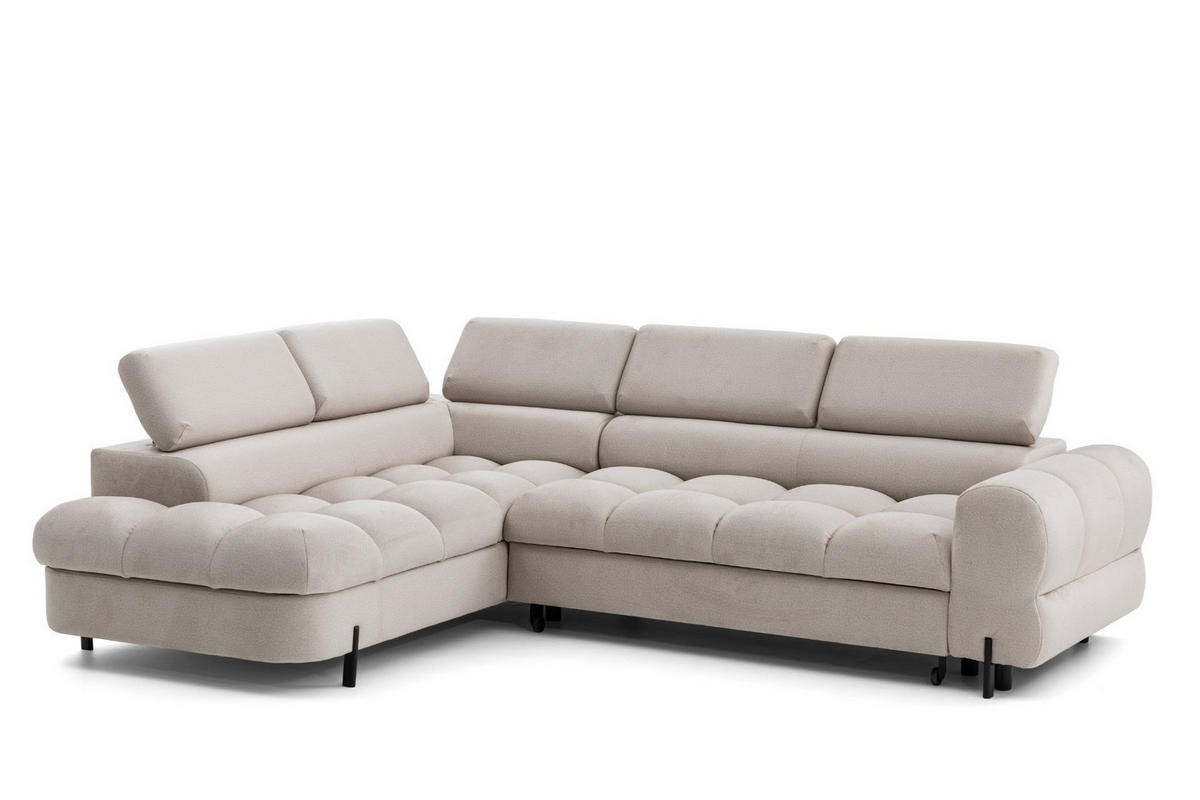 ECKSOFA BOWL L Links mit Schlaffunktion 125x195 Velours Creme - Creme/Schwarz, Holz/Textil (260/195cm) - Muffo