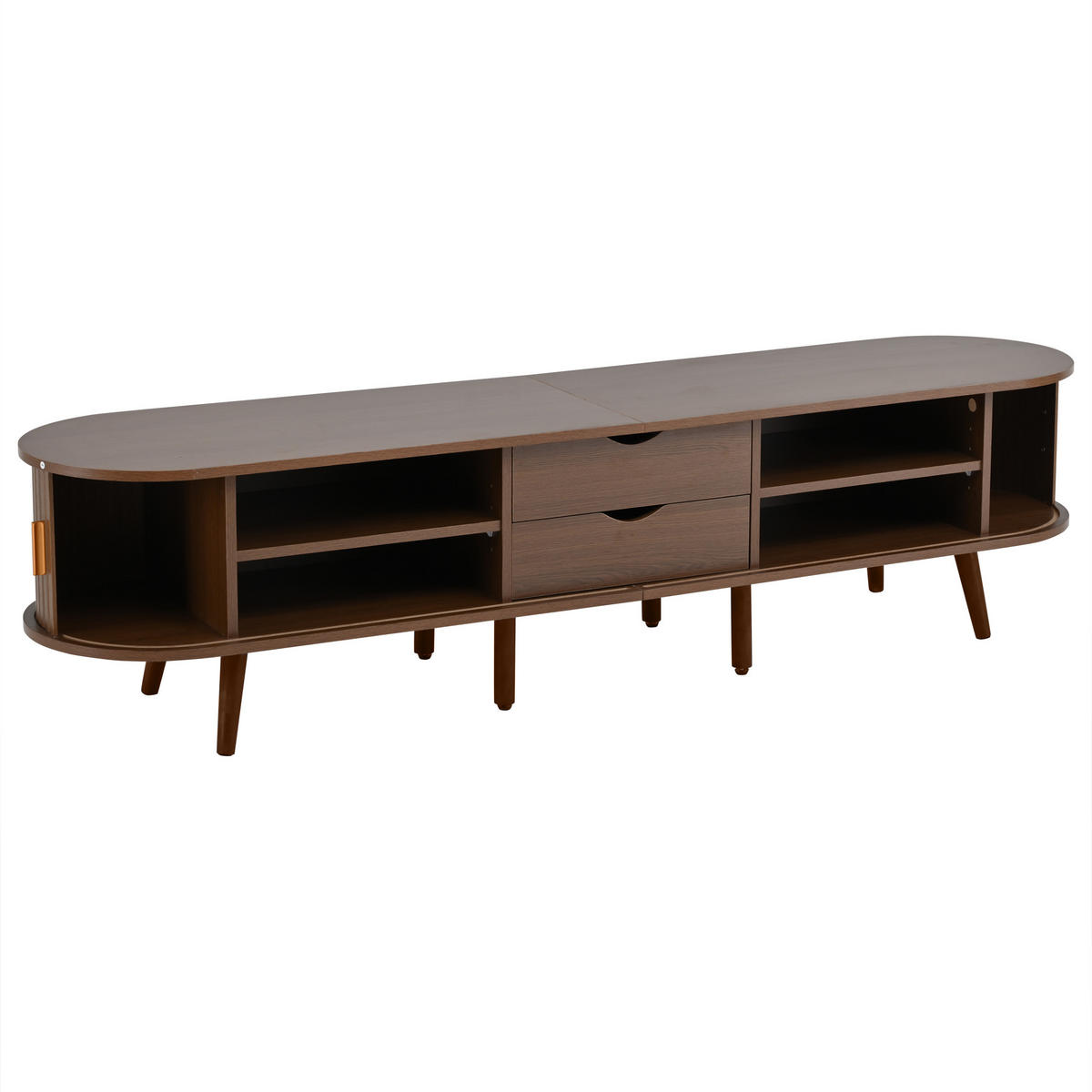 LOWBOARD in Walnussfarben mit Schubladen und Teleskoptüren für Wohnzimmer, B175/T40/H42 cm - Walnussfarben, Holz/Holzwerkstoff (175/42/40cm) - STILVORA