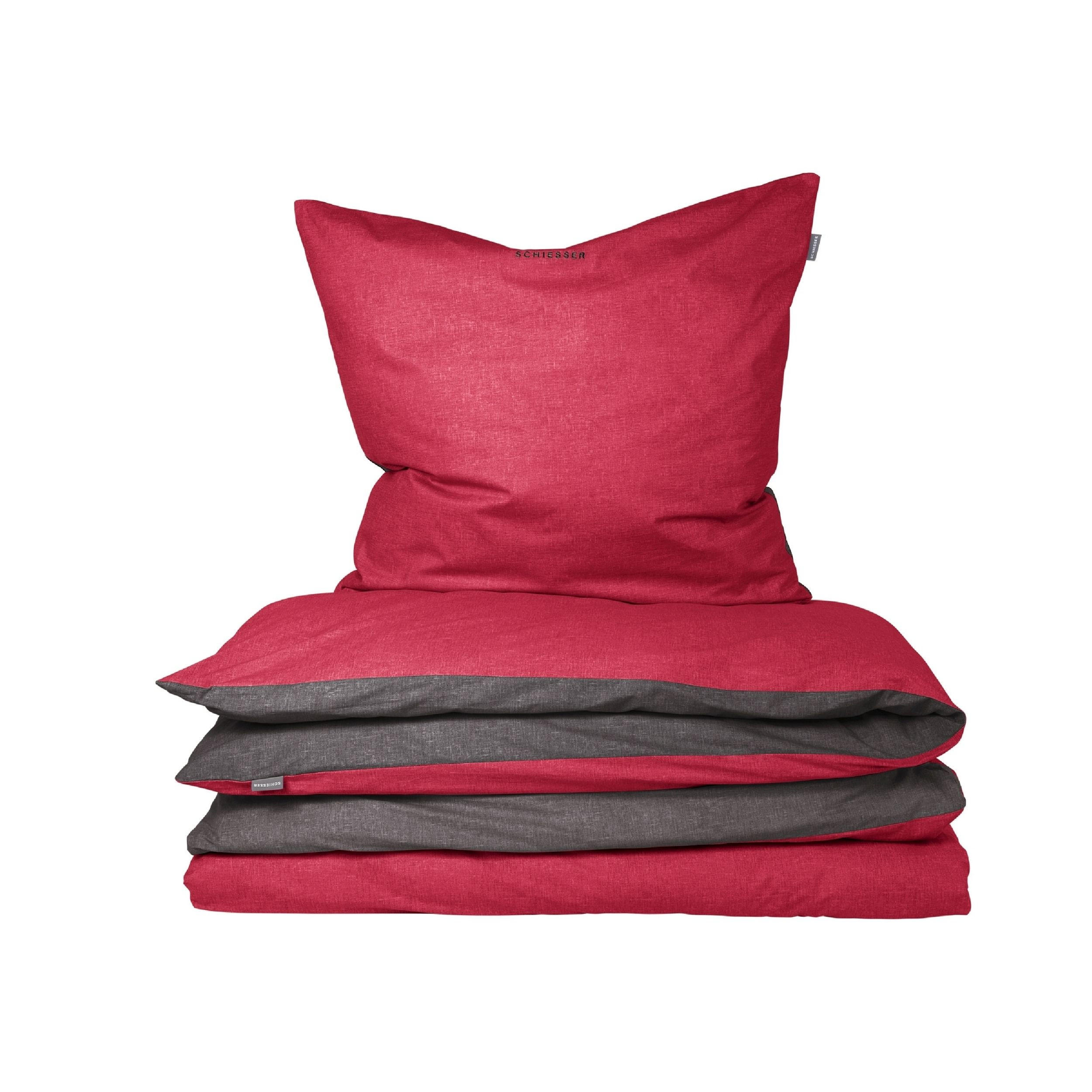 BETTWÄSCHESET Doubleface - Feinbiber - 2-teilig - 135 x 200 cm - Rot-Dunkelgrau - Dunkelgrau/Rot, Textil (155/220cm) - SCHIESSER