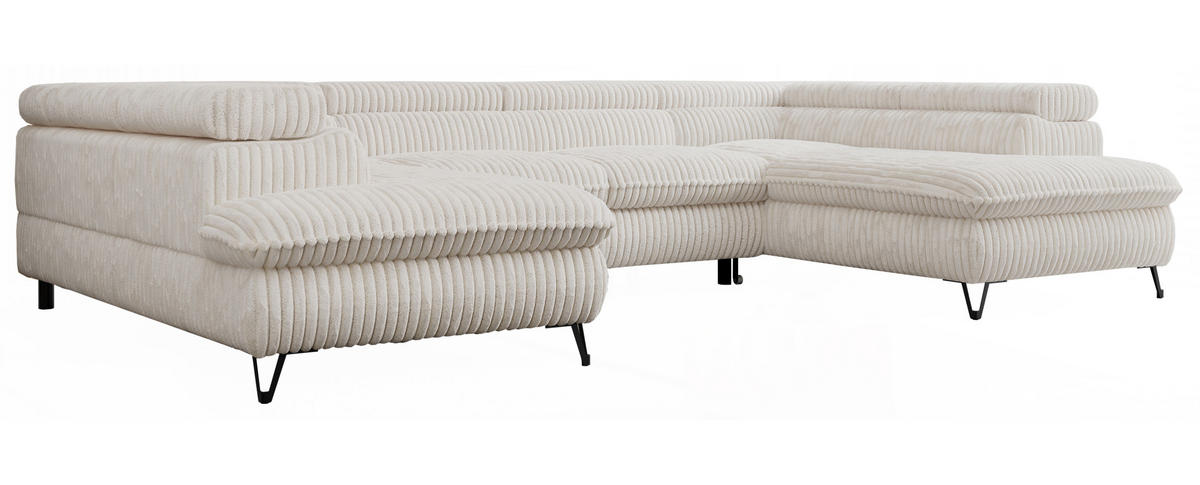 WOHNLANDSCHAFT PETER U Cord Creme - Creme/Schwarz, Textil/Metall (346/76/208cm) - MKS