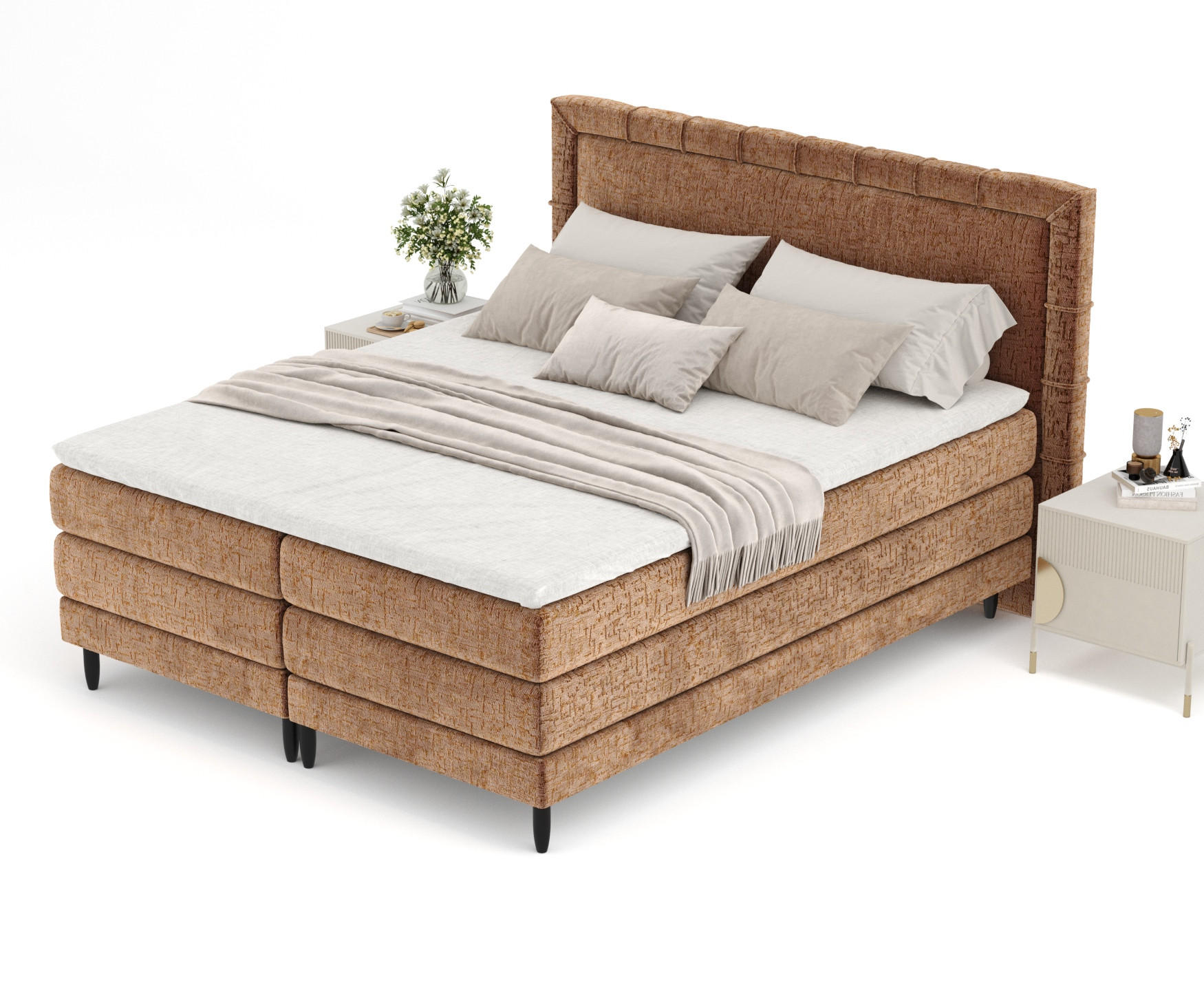 BOXSPRINGBETT Rimini Kupfer 140/200 cm mit Matratze und Topper - Schwarz/Kupferfarben, Holz/Holzwerkstoff (140/200cm) - Maison de Reve