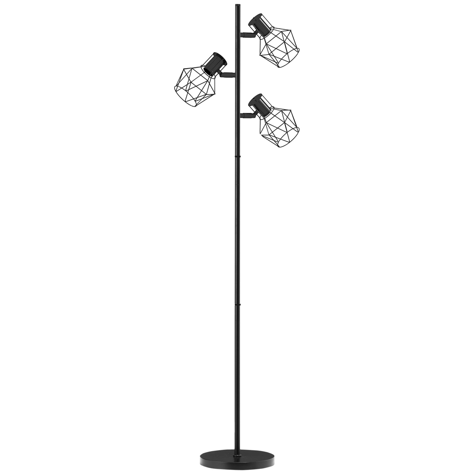 STEHLEUCHTE, Stehlampe mit 3 E27 Fassungen, 3 Flammen für Wohnzimmer, Schwarz - Schwarz, Metall (41/28/169cm) - HOMCOM