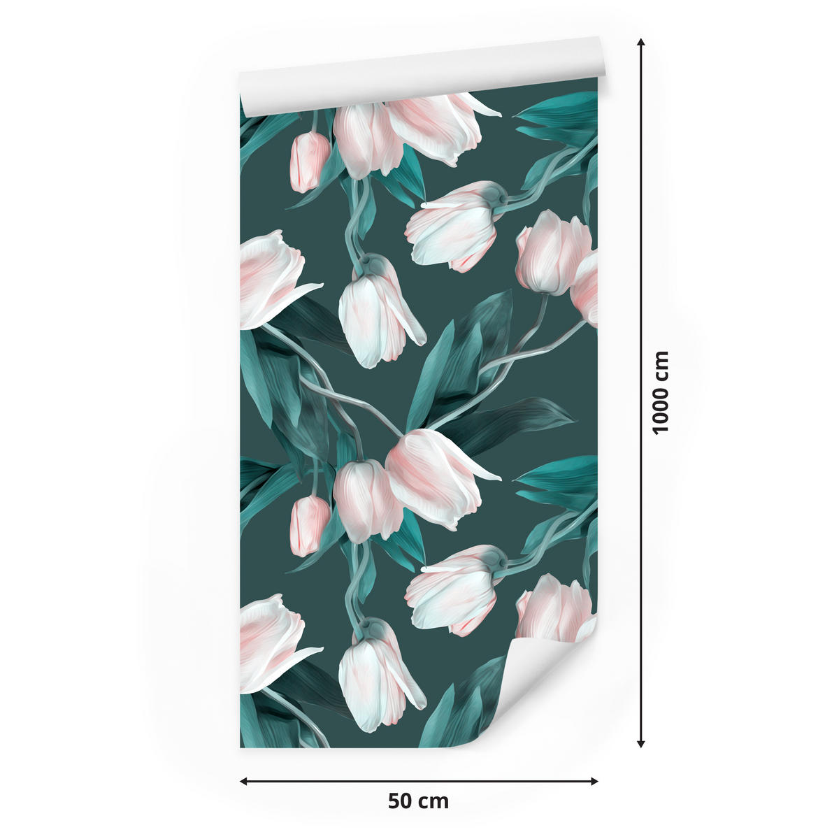VLIESTAPETE Tulpen in 3D-Optik – Rosa, Petrol – 50x1000 cm - Petrol/Rosa, Papier (50/1000cm) - Muralo