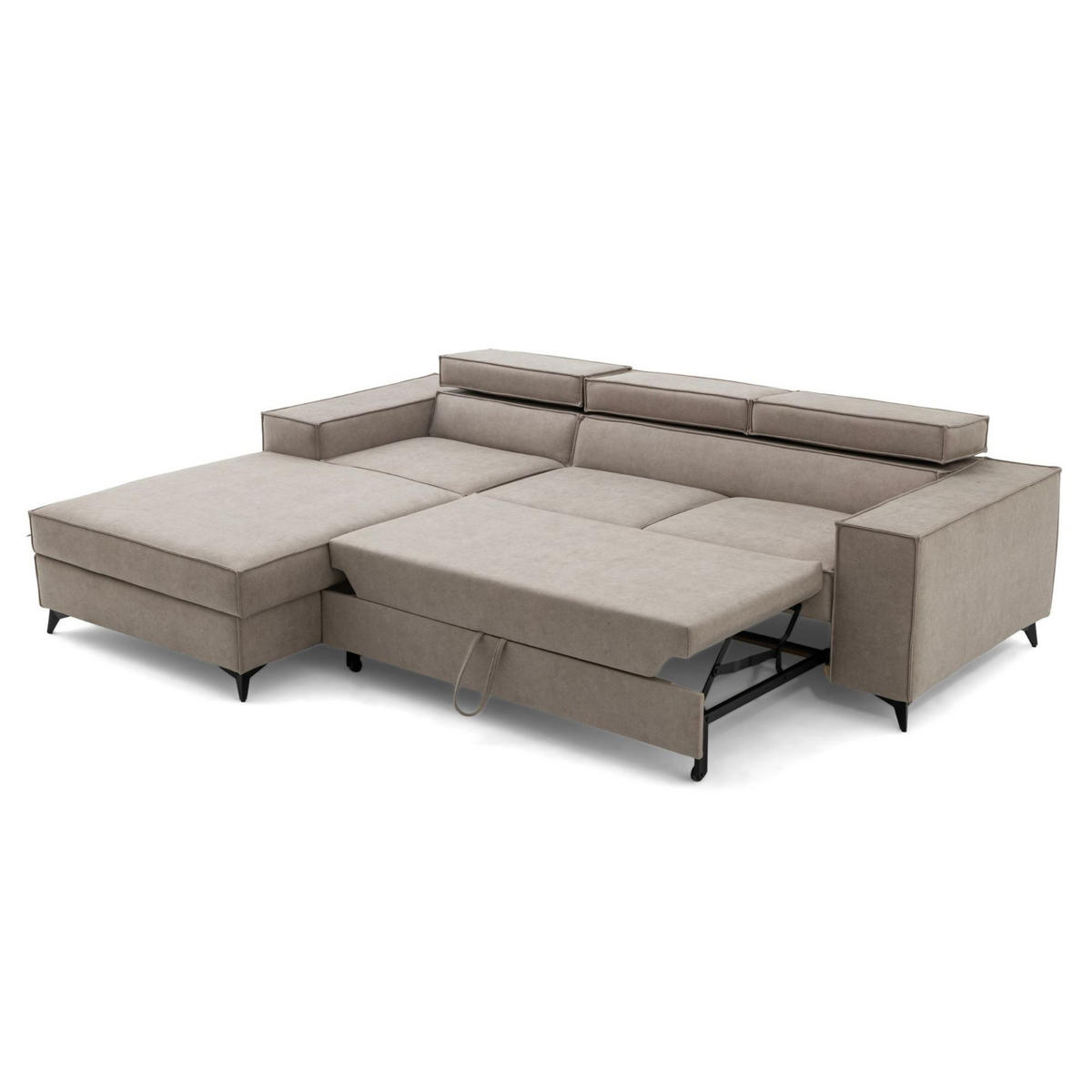ECKSOFA PURE S Links mit Schlaffunktion 127x215 Velours Creme - Creme/Schwarz, Holz/Textil (281/204cm) - Muffo