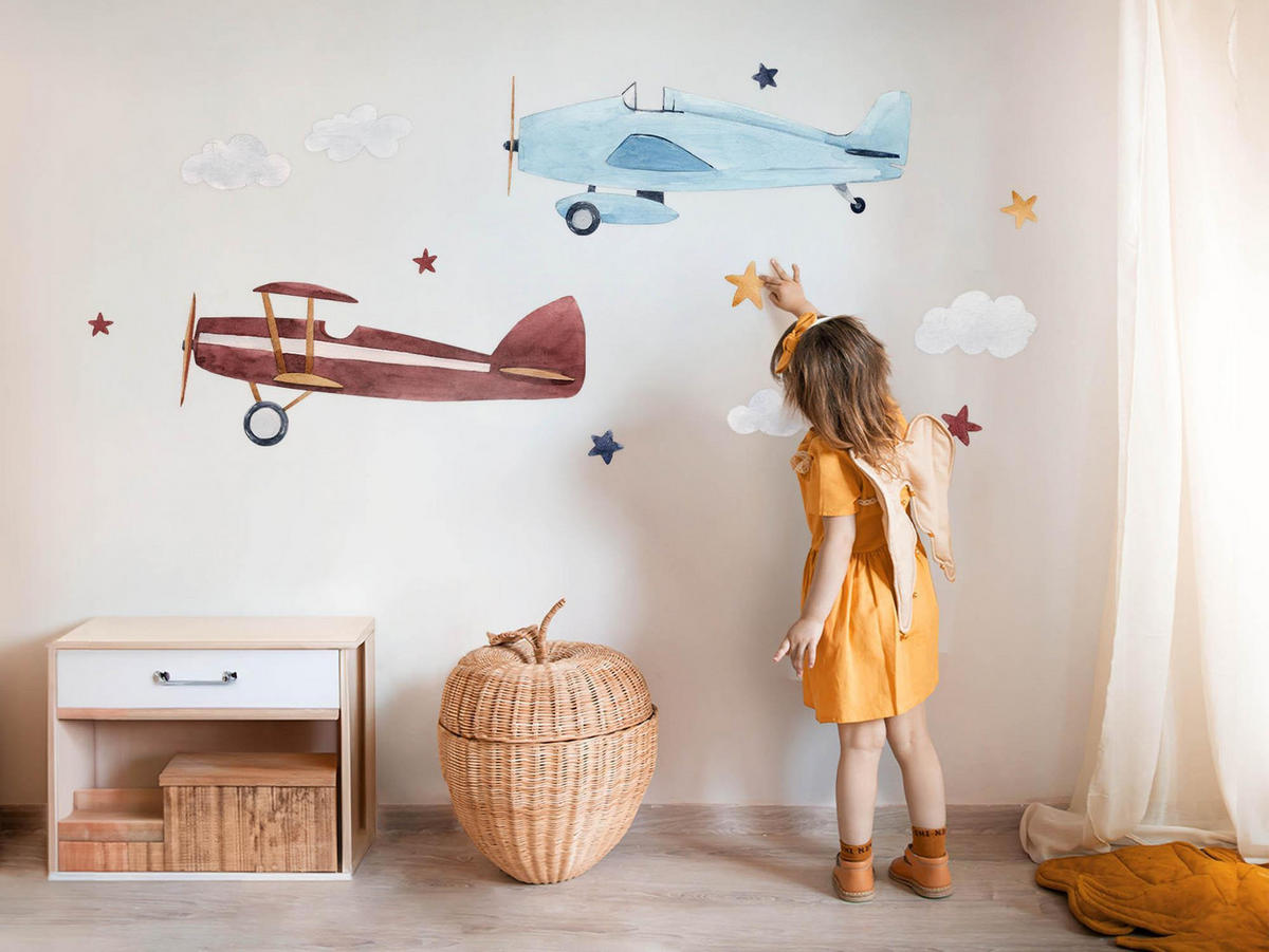 WANDAUFKLEBER 130x161cm - Zwei Wolkenebenen - Multicolor, Kunststoff (130/161/0.1cm) - Wallfluent