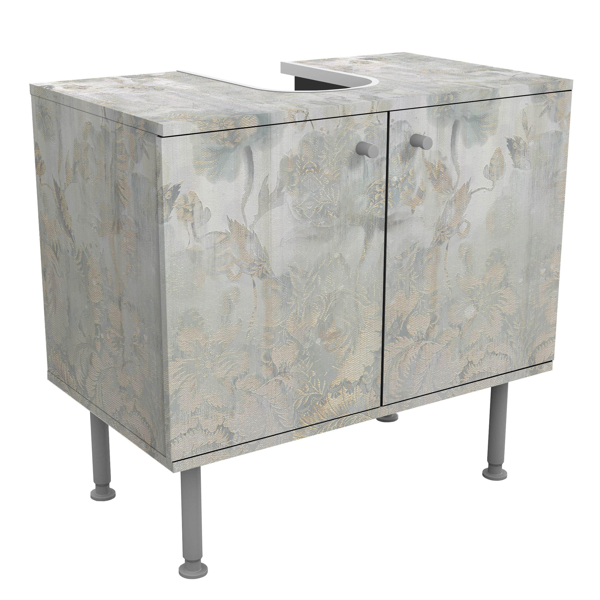 WASCHBECKENUNTERSCHRANK Strukturierte Vintage Blumen 60/55/35 cm - Silberfarben, Holzwerkstoff (60/55/35cm) - Bilderwelten