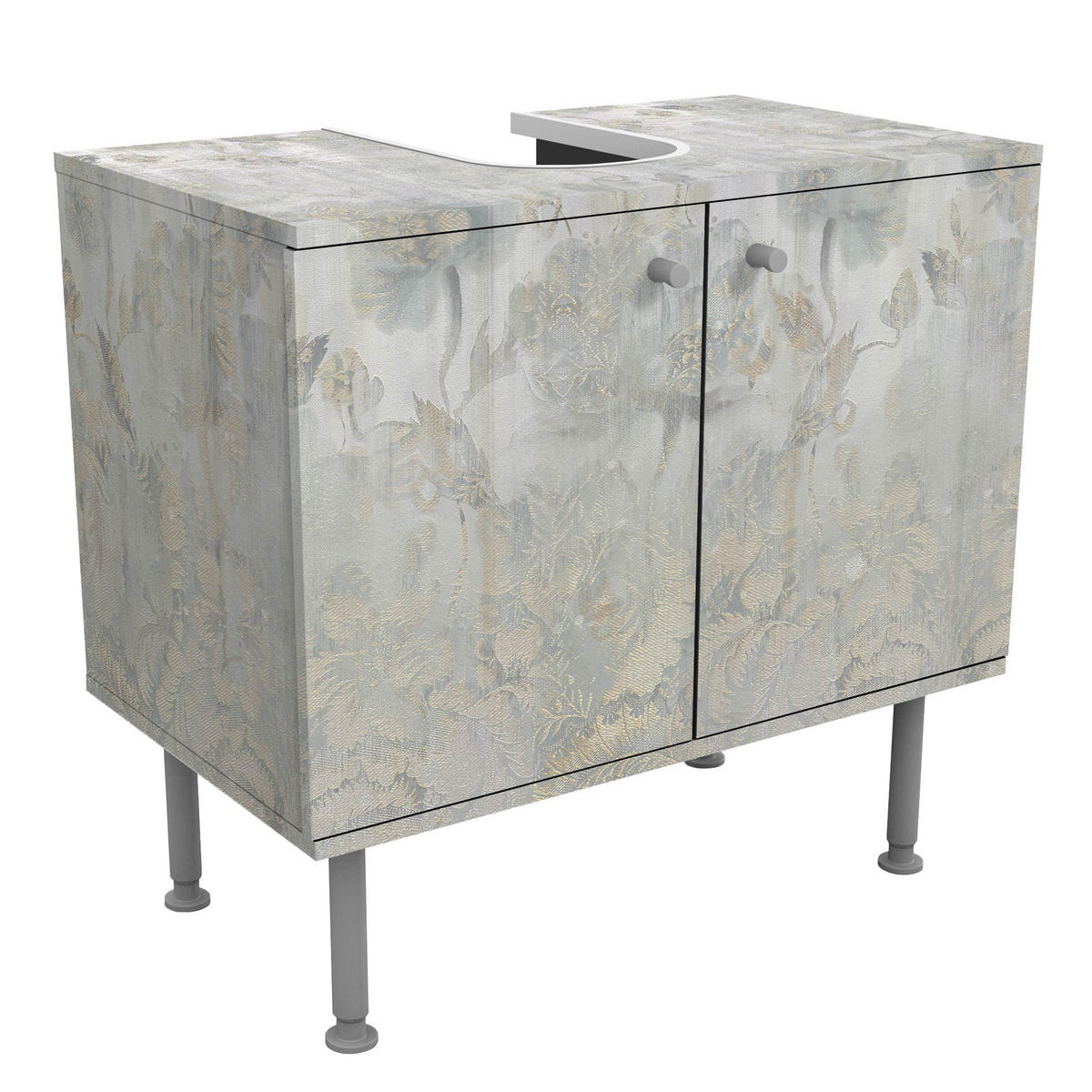 WASCHBECKENUNTERSCHRANK Strukturierte Vintage Blumen 60/55/35 cm - Silberfarben, Holzwerkstoff (60/55/35cm) - Bilderwelten