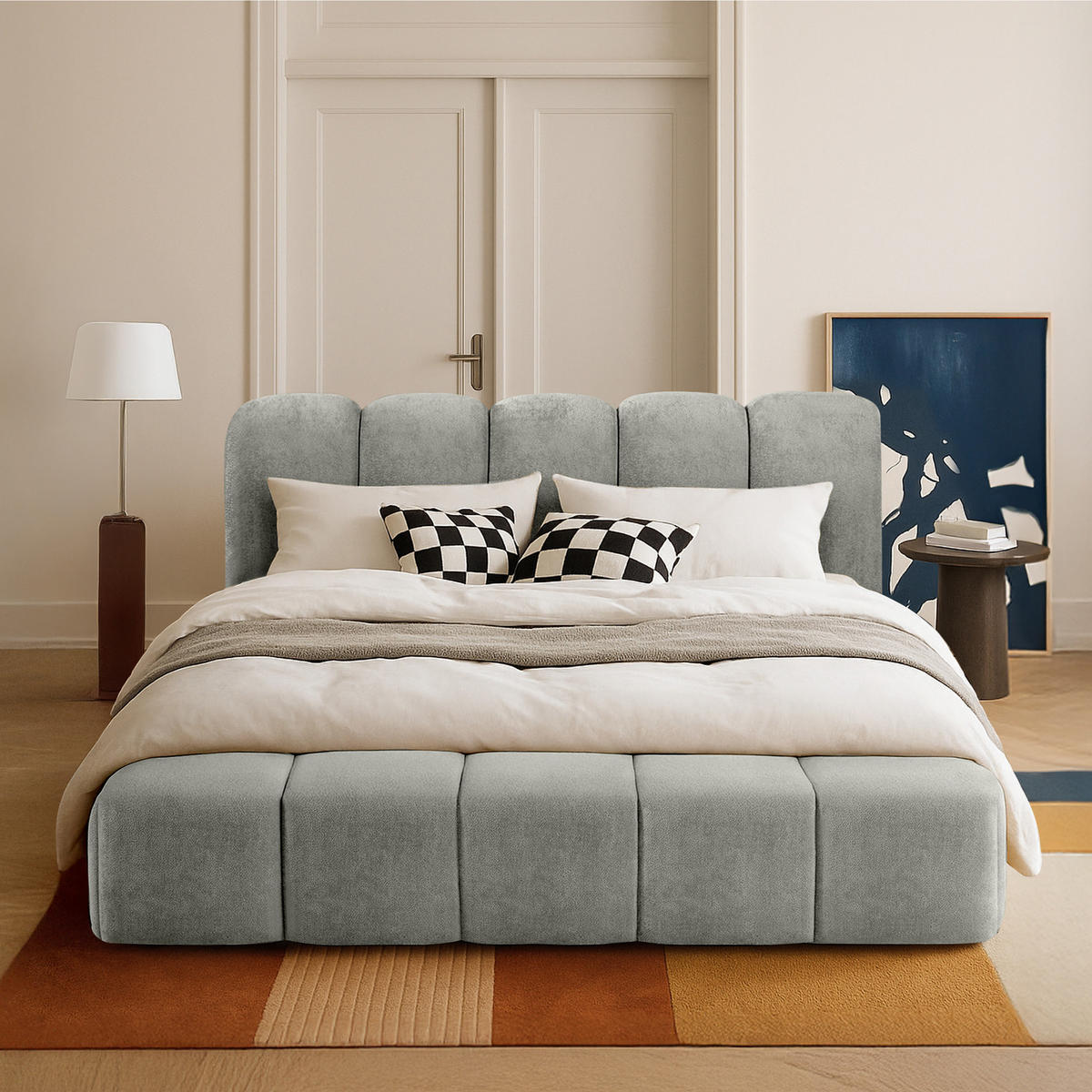 POLSTERBETT MERIDE Chenille, Hellgrau - Hellgrau/Schwarz, Holz/Textil (180/200cm) - KONSIMO®