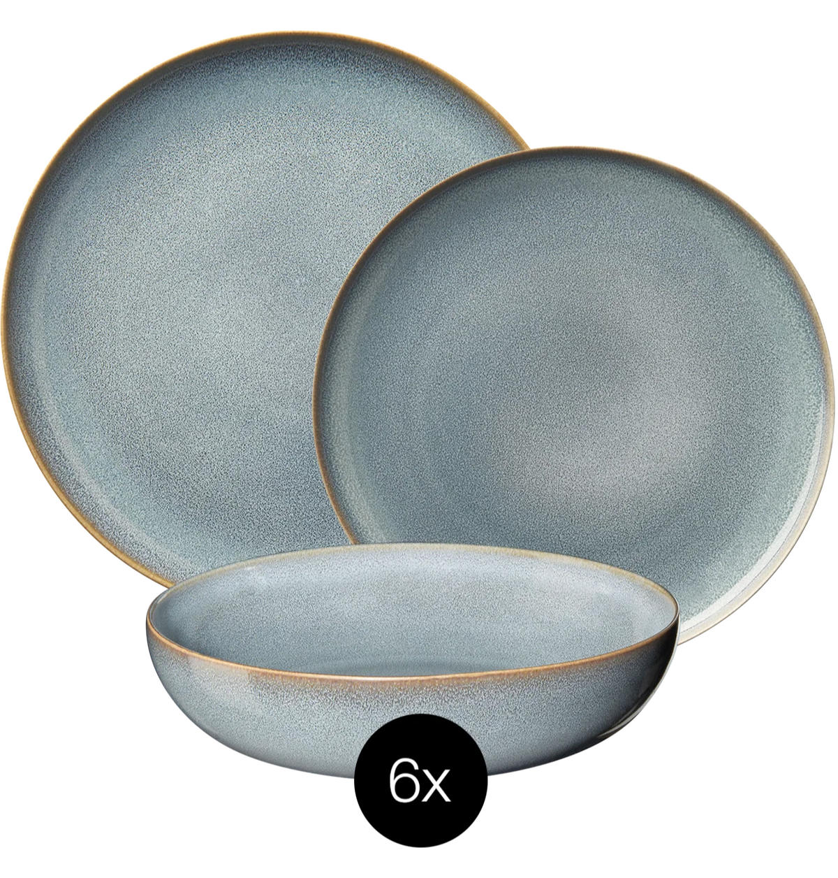 GESCHIRRSET6 PERSONEN GESCHIRRSETSaisons - Denim - 18-teilig / 6 Personen - 6 Dinner-Teller, 6 FRÜHSTÜCKTELLER und 6 Schalen - Blau, Keramik (2/2/1cm)