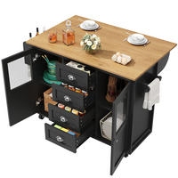 KÜCHENINSEL mit Rollen 137,9/73/92,5 cm Schwarz mit 4 Schubladen und Klapptisch - Schwarz, Holz/Holzwerkstoff (137.9/92.5/73cm) - Oxeza